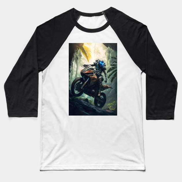 Alien riding a dirt bike in the jungle Baseball T-Shirt by KoolArtDistrict